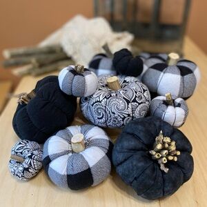 Pumpkin Set of 11  Fabric Black & White Fall and Halloween Decor